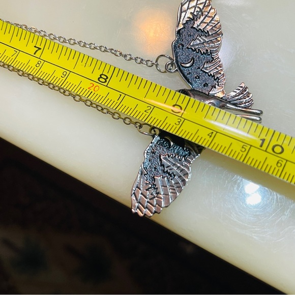 🦉Beautifully Crafted Silver/Black Owl Necklace, Moons/Forest in Spread Wings! - Picture 9 of 9